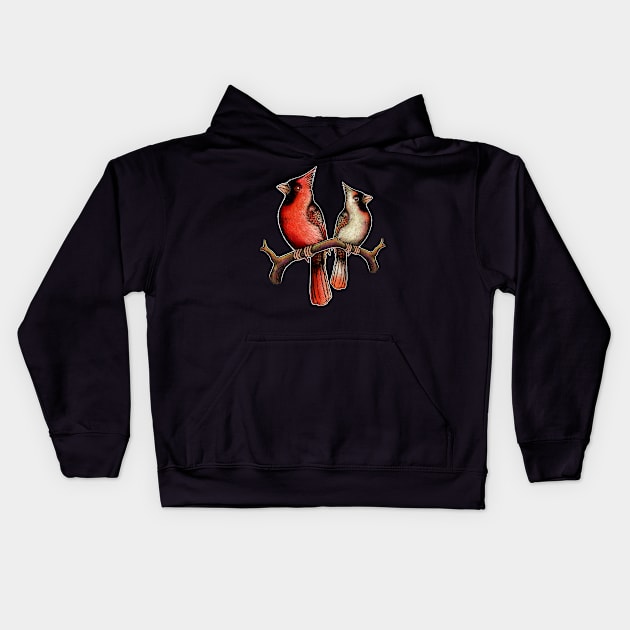 Red Cardinal bird male female Kids Hoodie by Artardishop